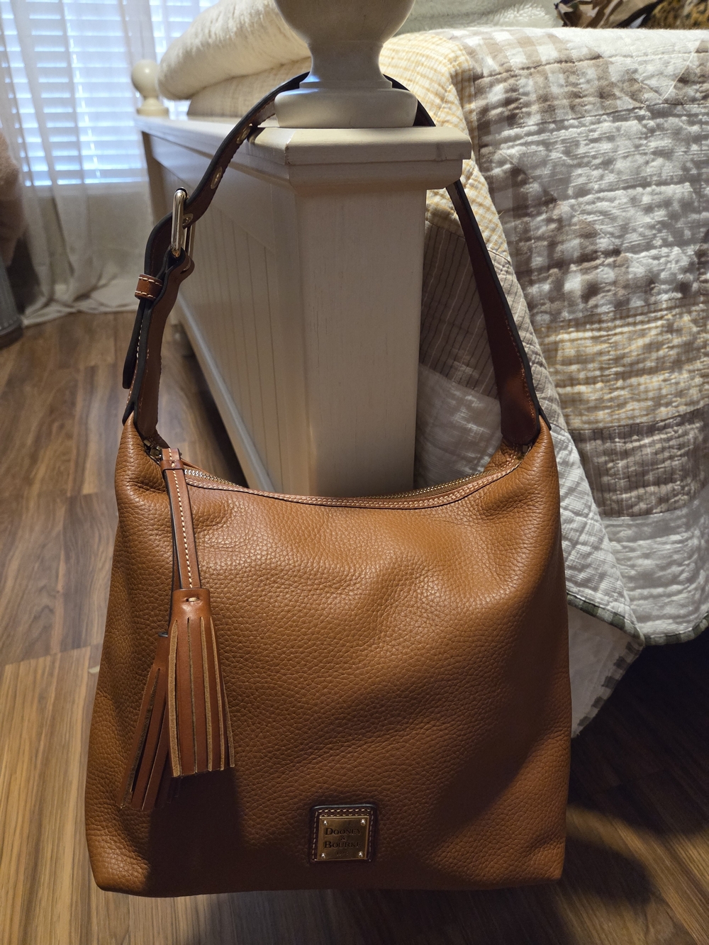 Dooney & Bourke Brown Pebbled Leather Shoulder Bag with Tassel